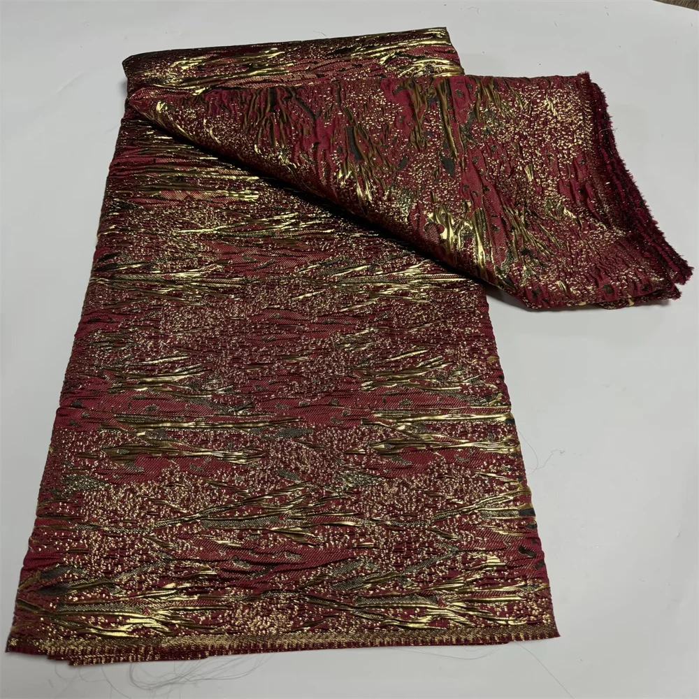 Tessuto di pizzo jacquard broccato africano 2024 di alta qualità 5 metri pizzo netto francese tessuto di pizzo dorato per abito da sposa cucito