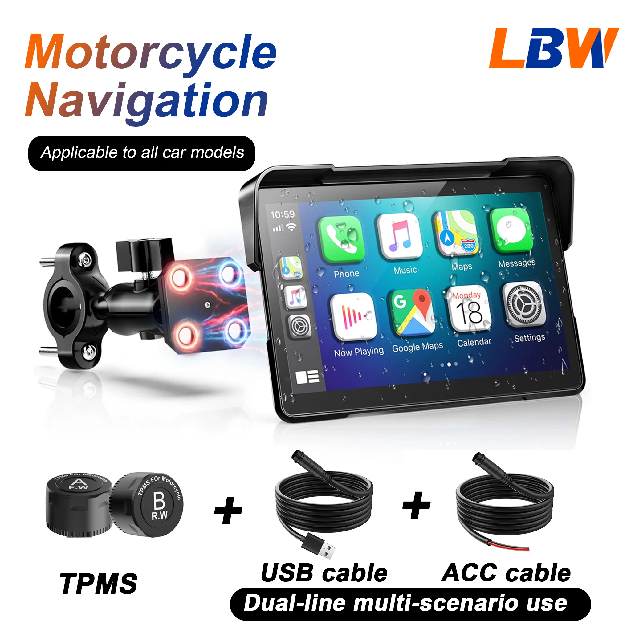Neues kabelloses magnetisches Motorrad-CarPlay-Android-Display mit Schnellverschluss, kompatibel mit TPMS für alle Motorradmodelle. Image