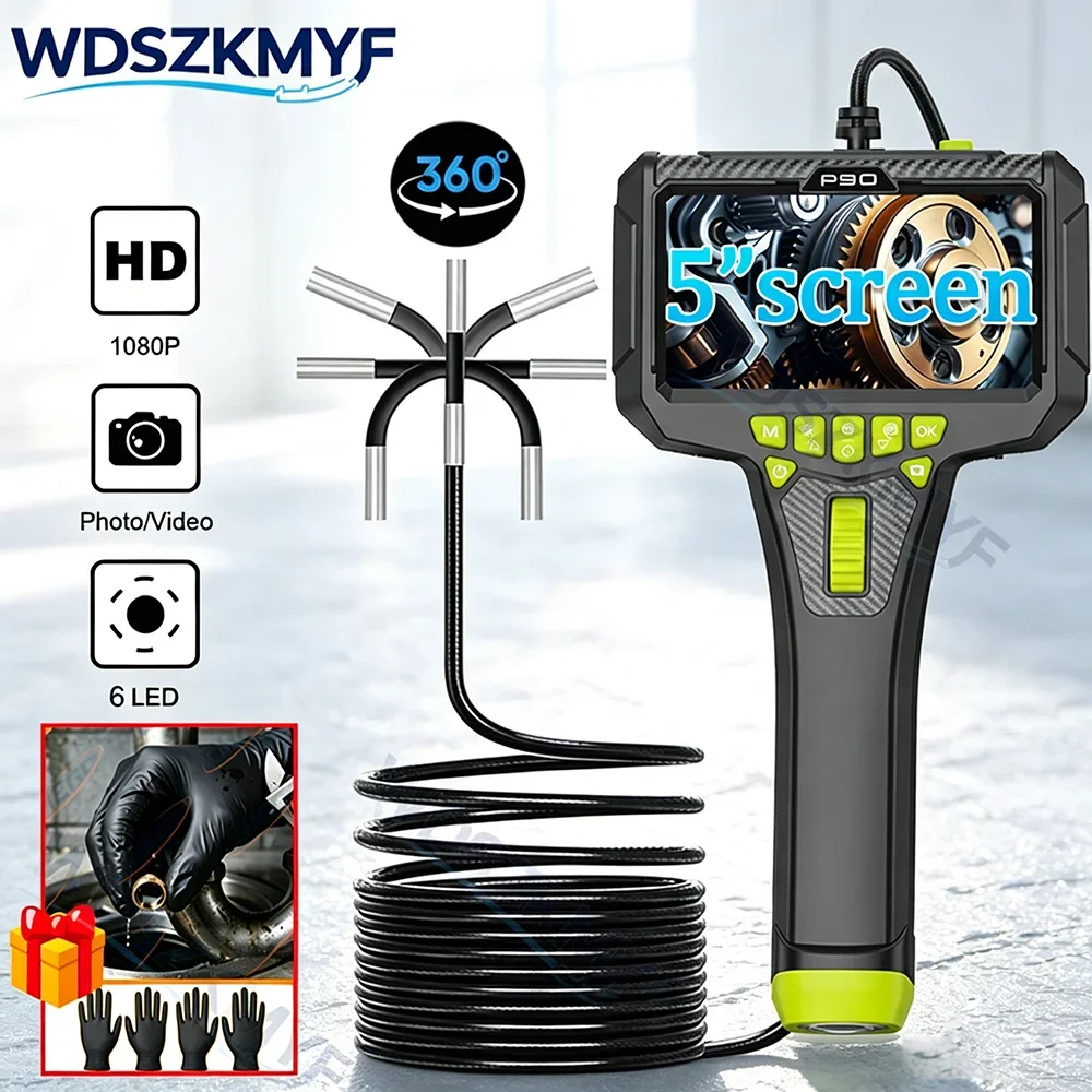 5-Zoll-Bildschirm 6mm Endoskopkamera 360° ° Drehbare Sonde, IP67 wasserdichtes, flexibles Endoskop für die Wartung von Abflussrohren und Fahrzeugen Image