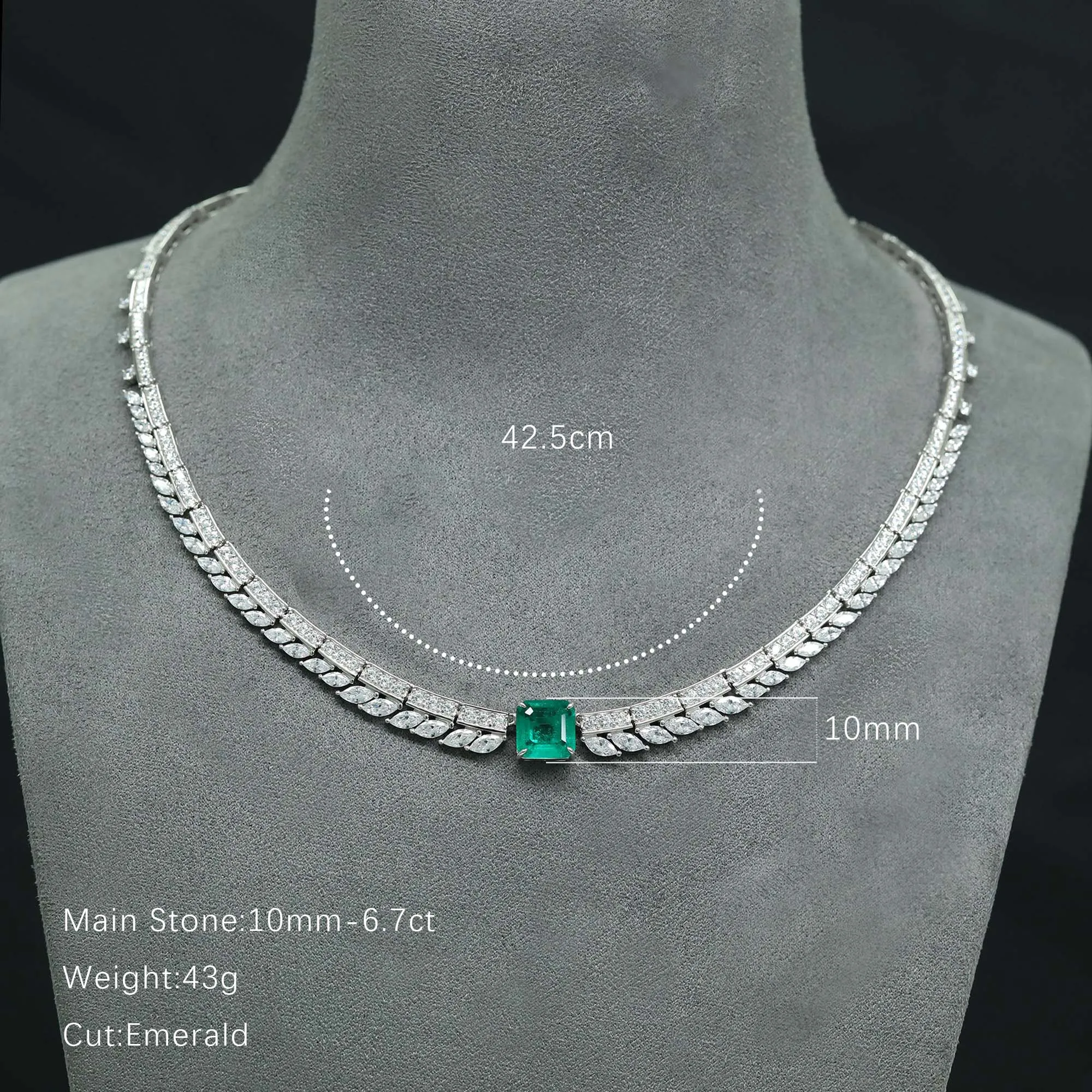 Luxuriöse Smaragdschliff-Kunstsmaragd-Halskette Art Deco 925 Sterling Silber Feiner Schmuck für Damen Hochzeit Abendgesellschaft Geschenke