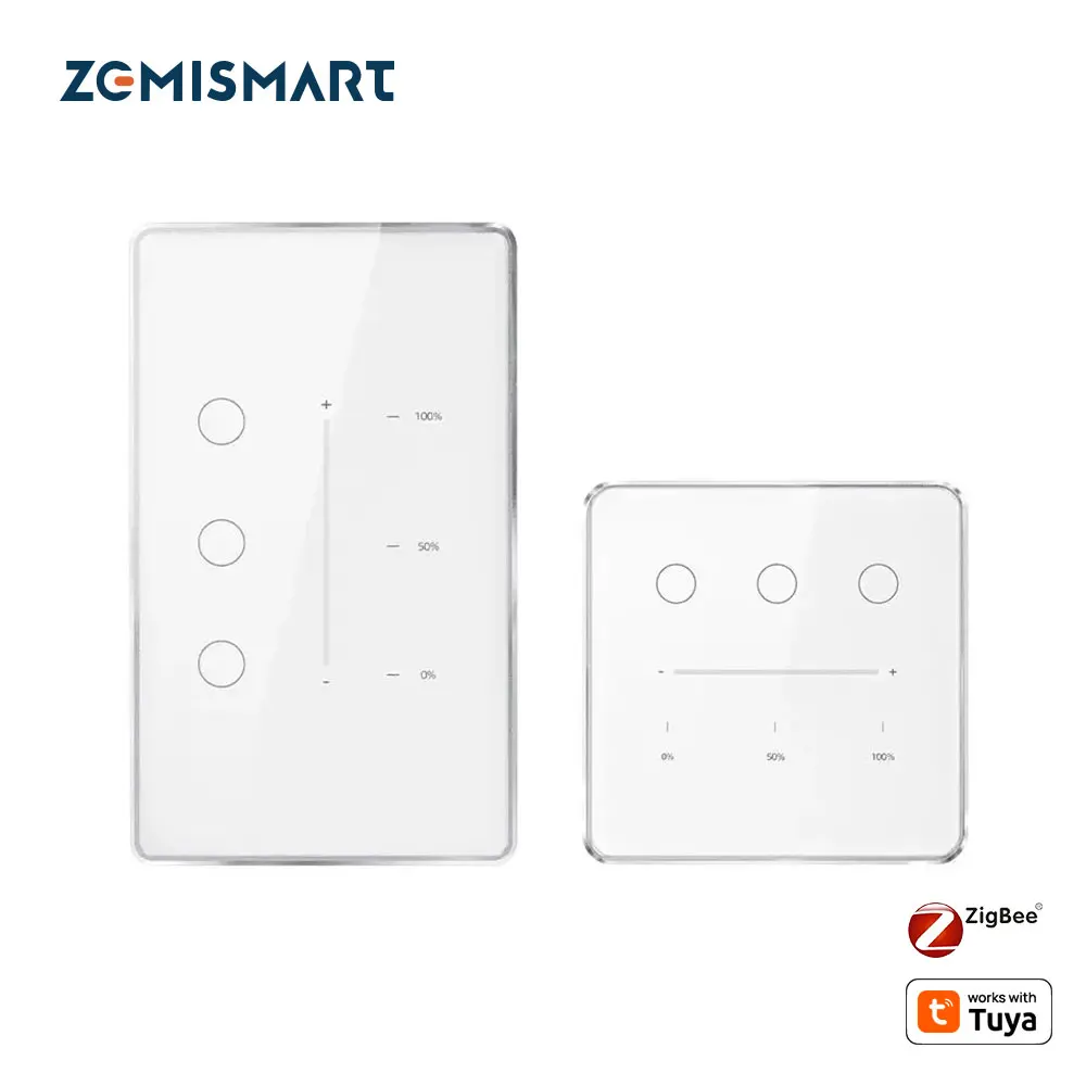 Zemismart Zigbee Smart Dimmer Schalter Funktioniert mit Tuya Smart 3-Gang-Fernbedienung US EU Standard Lichtschalter Prozentsatzsteuerung Image