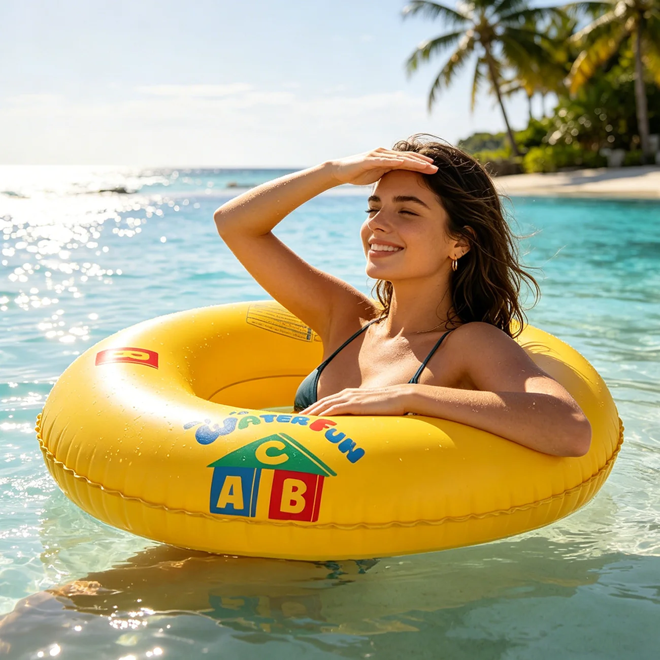 1 Stück Gelber Aufblasbarer Schwimmring, Erwachsenen-Pool-Float, Robuster Schwimmreifen für Erwachsene, Sommer-Strand-Wasserspielzeug für Pool-Partys Image