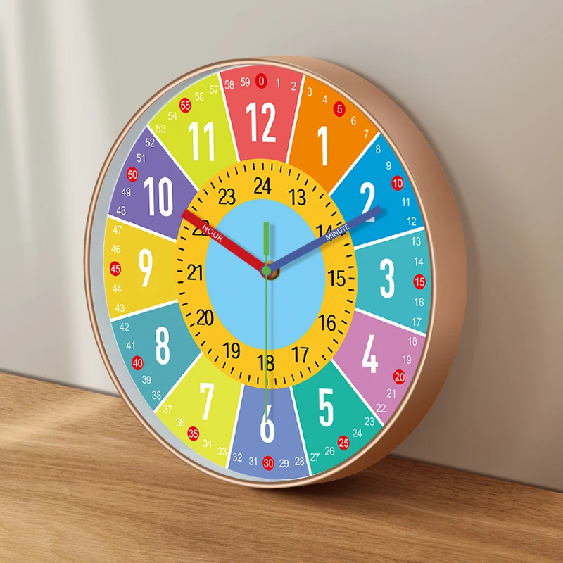 Wanduhr für Früherziehung mit Zeitmanagement-Funktion, Geräuschlose Uhr mit 24-Stunden-Markierungen für Studierzimmer, Schlafzimmer, Kinderzimmer, Klassenzimmer und Heimdekoration