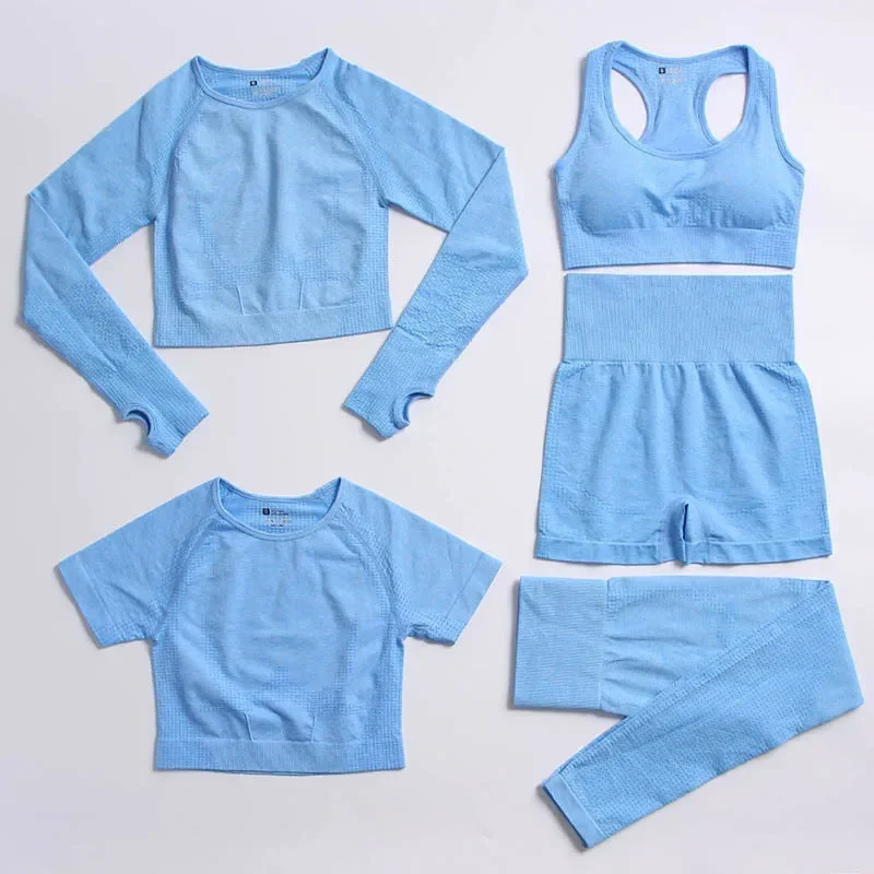 2/3/5 pièces vêtements de Yoga vêtements d'entraînement ensembles de gymnastique tenues pour femmes Kit de sport vêtements de sport costume de Fitness ensemble d'entraînement vêtements de sport