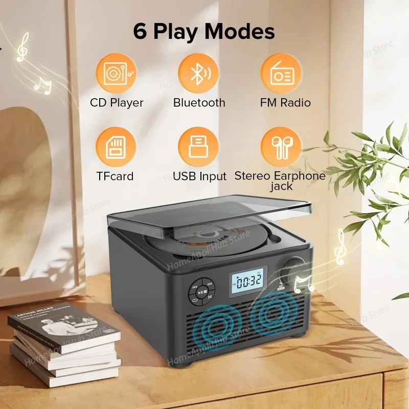 Lecteurs CD MP3 portables avec fonction Radio FM Bluetooth, son stéréo HIFI, Rechargeable, multifonction, Boombox CD