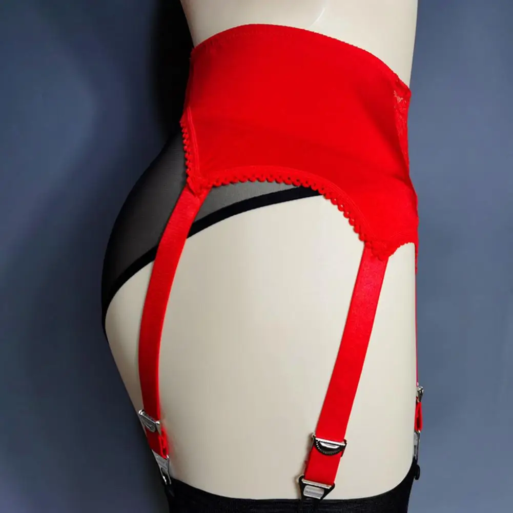 Damen-Strumpfband mit 6 Krallen, aushöhlen, durchsichtige Spitze, Blumenstickerei, hohe Taille, elastische Strümpfe, Fixierer, Flitterwochen-Strumpfband Image