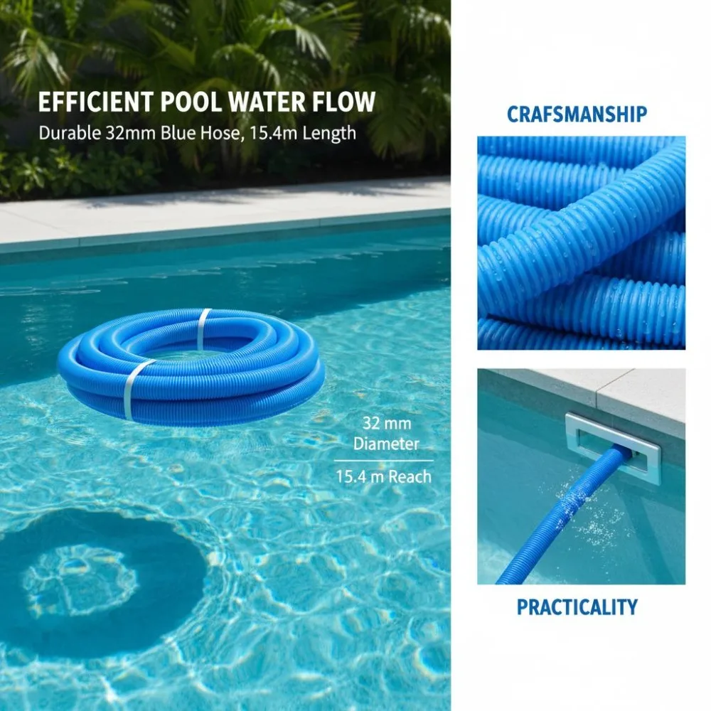 Schwimmbad-Schlauch Blau 32 mm, LDPE, 15,4 m, leicht, UV-beständig, teilbar auf 1,1 m, Filter- und Reinigungszubehör