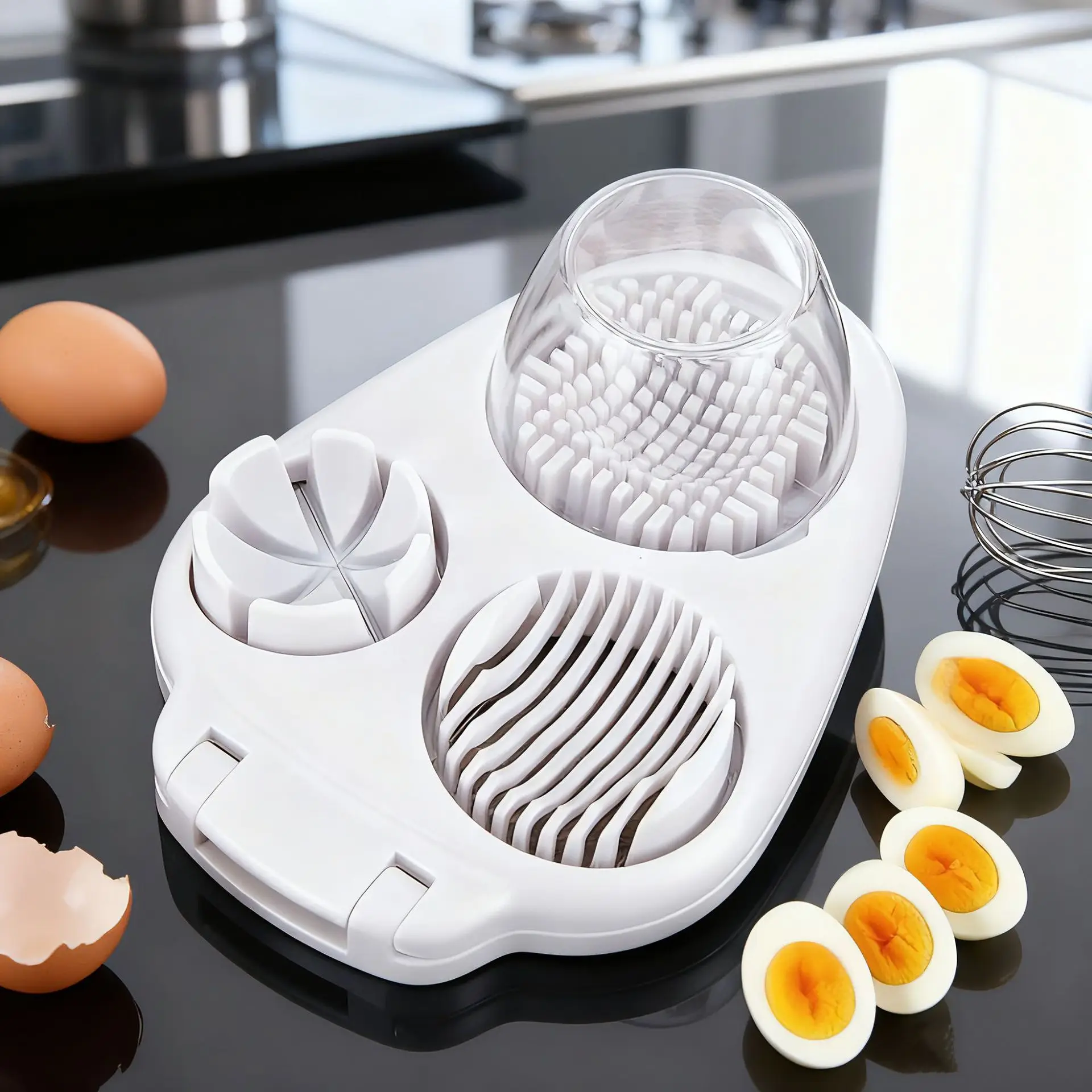 3-in-1 Eierschneider Eierzerkleinerer Multifunktionaler Eierwürfelschneider 3 Schneidmodi Küchenzerkleinerer Edelstahl-Draht Küchenhelfer Image