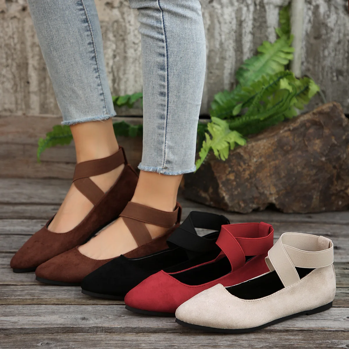 Frau Schuhe Mode Neue Ankle-wrap frauen Wohnungen Täglich Casual Weibliche Spitz Flach Weichen Boden Plus Größe schuhe Frauen