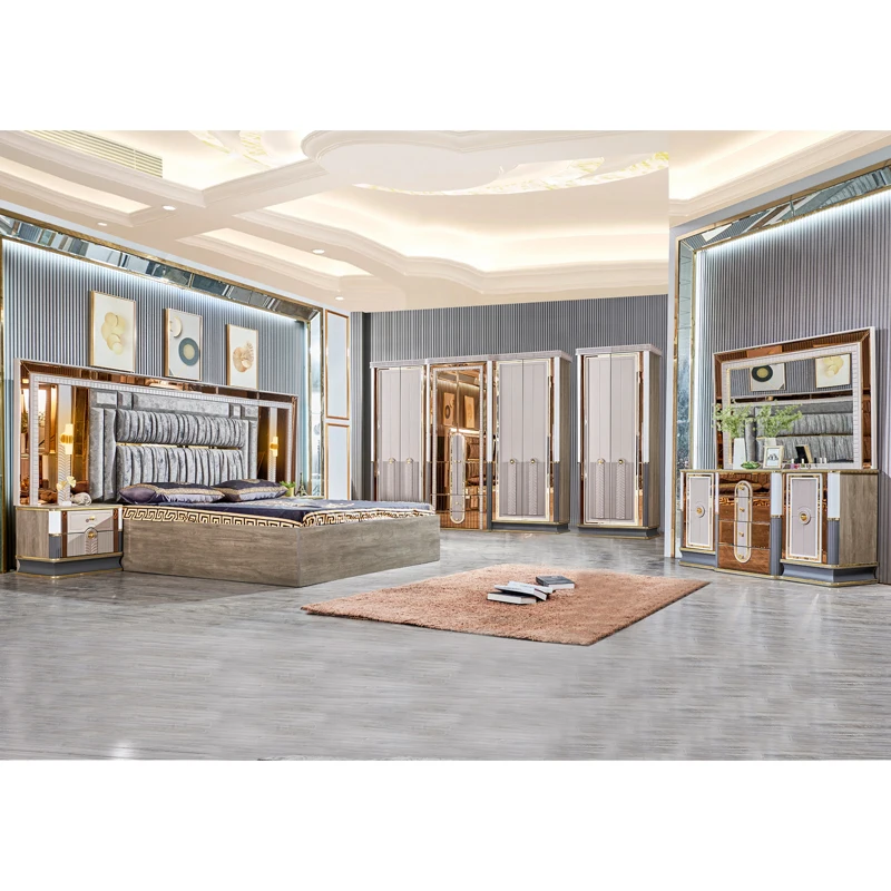 Deluxe-Bett aus massivem Holz, Doppelbett, Leder, weicher Stauraum, komplettes Set, moderne MDF-Schlafzimmermöbel, Kingsize-Bett