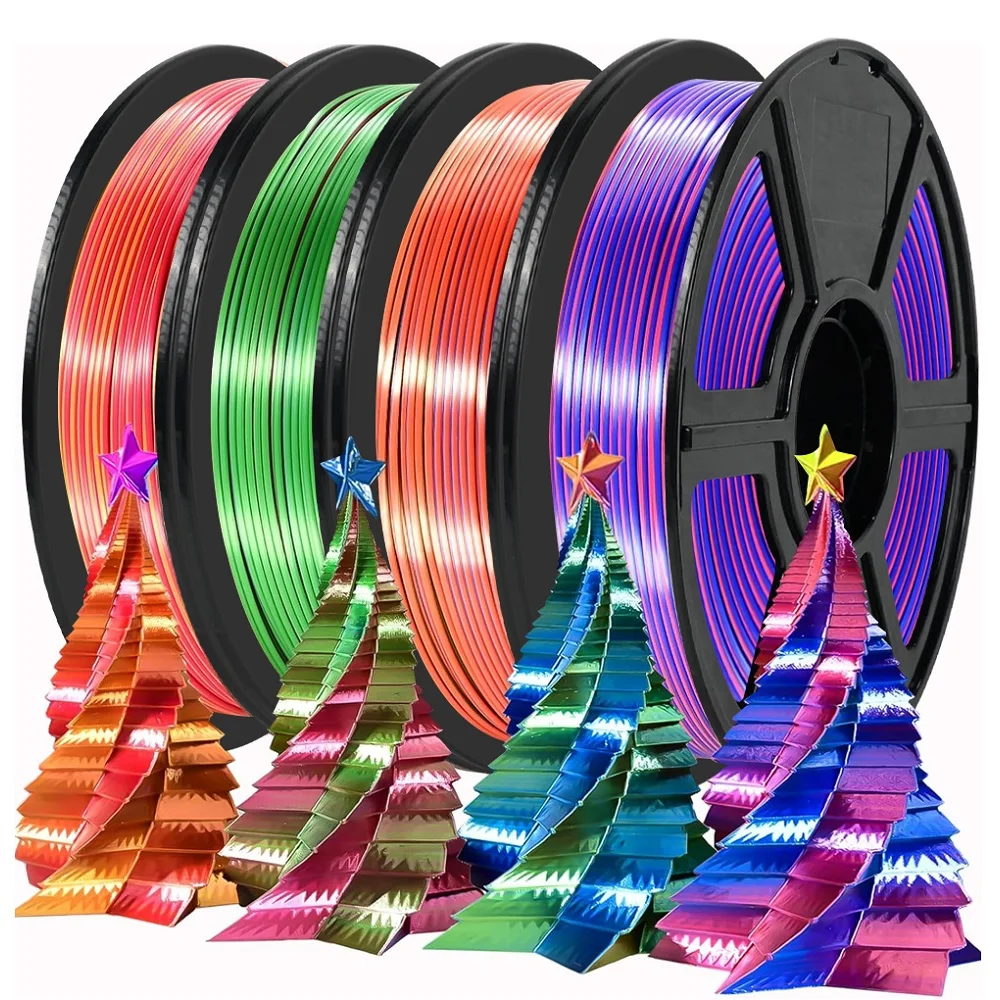 Zweifarbiges Filament Seide PLA 1,75mm 1kg/500g/250g 3D-Drucker Materialien Zweifarbiges Filament PLA Rot Schwarz Grün Gold Multi-Pack Image