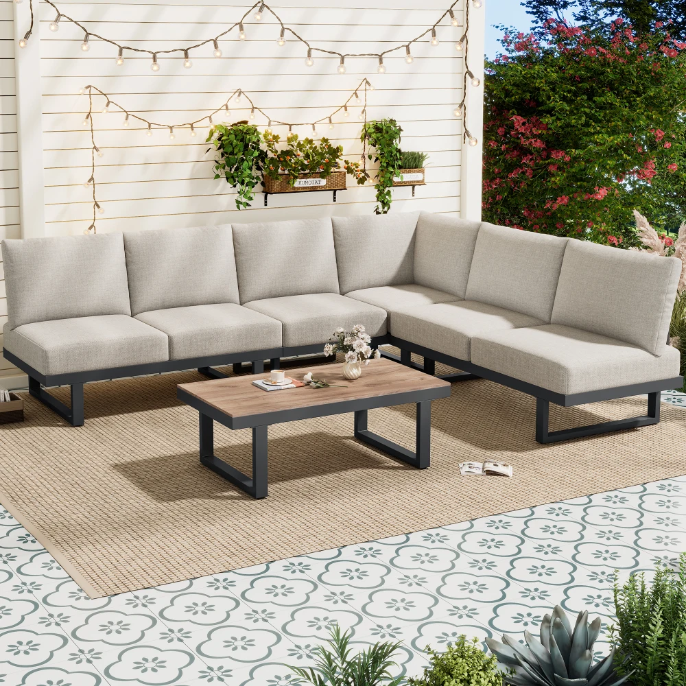 PINGGO Gartenmöbel-Set Garten-Lounge-Set Ecksofa Couchtisch Umwandelbar in Chaiselongue Verzinkter Stahl Image