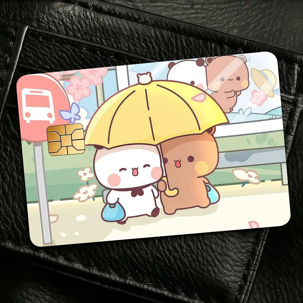 Cartoon Niedliche Bubu Kawaii Dudu Kreditkarten-Skin-Cover Aufkleber 4 Stück Folie Buspass Vorderseiten-Dekoration Bank-Debitkarte Wasserdicht Image