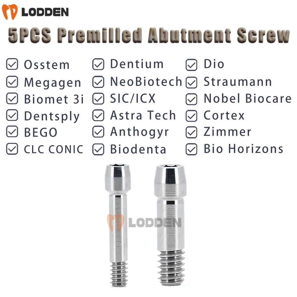 5PCS Premilled Abutment Screw Osstem/Dentium/DIO/Megagen/NeoBiotech/Straumann/Nobel Biocar/Zimmer/Bio Horizons/Cortex/Astra Tech Image