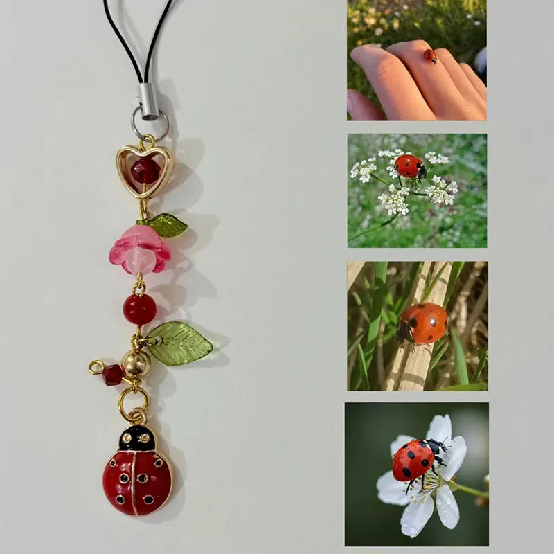 Handmade ladybug pendant telephone charm, aesthetic keychain