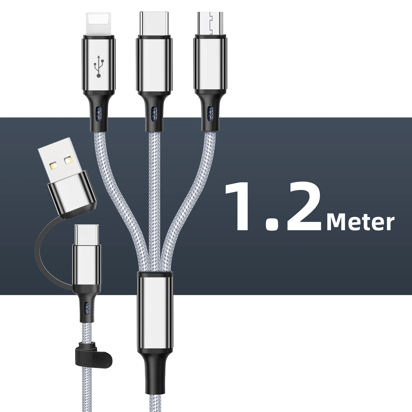 3-in-1-Ladekabel, Multi-USB-Anschluss, mehrere USB-Ladekabel, Typ C, Micro-Ladegerät, Handy-Kabel für iPhone 14, 13, 12, Huawei Image