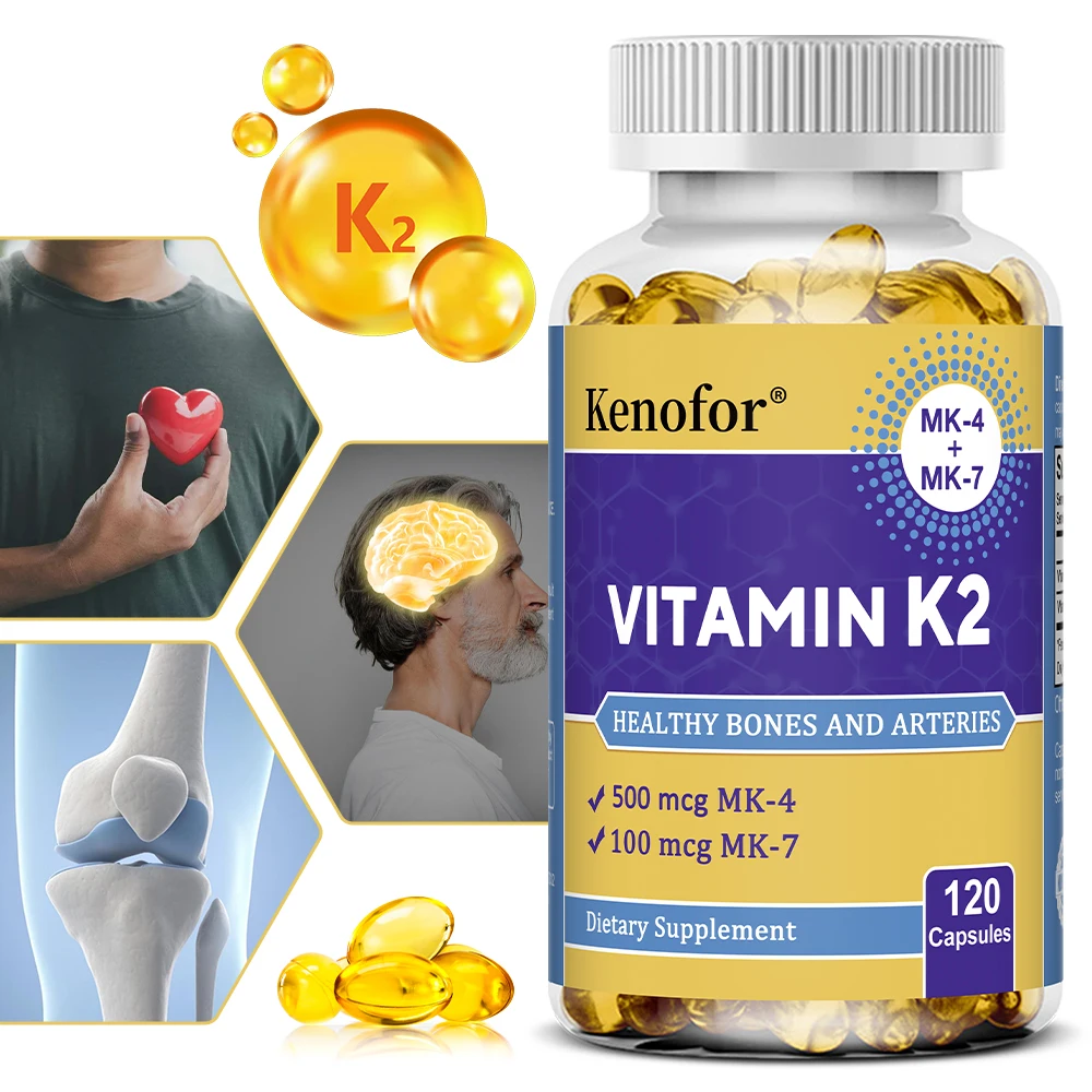 Vitamin-K2-Ergänzungskapseln, MK-7 und MK-4, fördern die Knochen-, Gelenkgesundheit, Stoffwechsel und Immunmodulation – gentechnikfrei Image