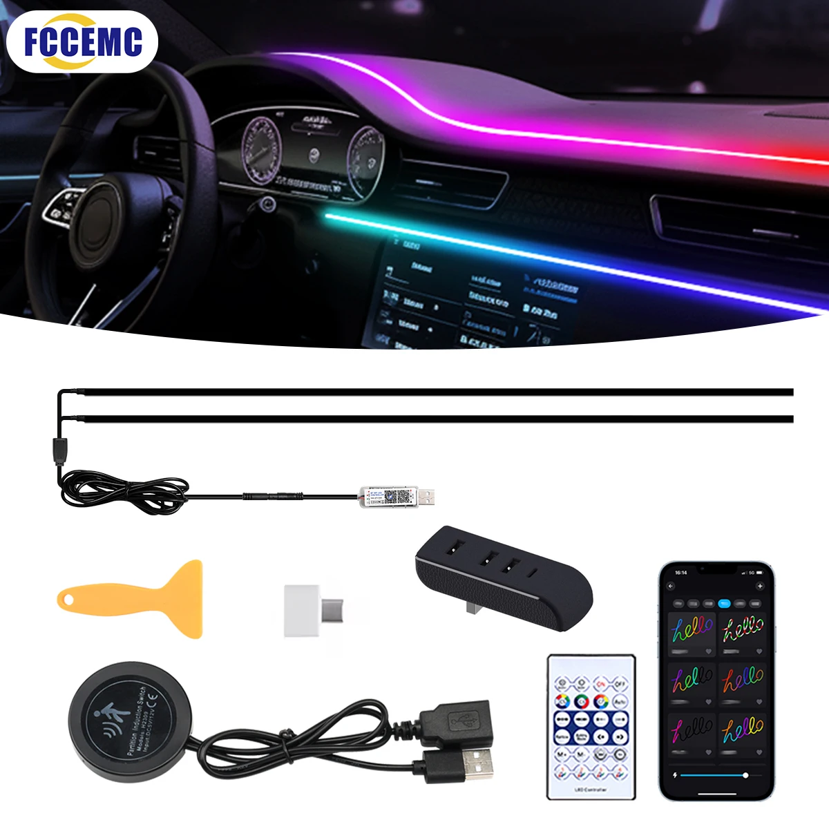 Auto Innen Umgebungslicht Symphonie App Automatische OFF Modul 30 Sekunden USB Expansion Dock 110 cm Streifen Für Tesla Modell 3 Y S X Image