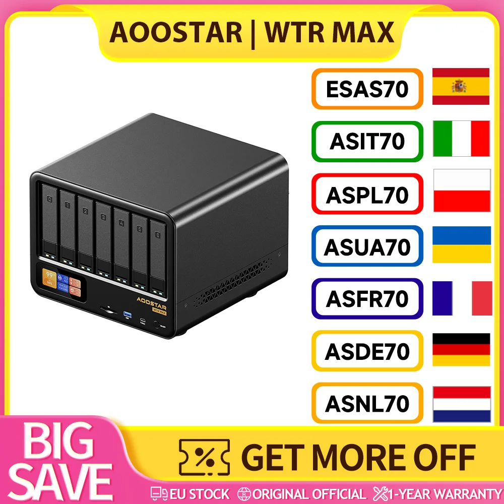 AOOSTAR WTR MAX 11-Bay NAS Mini-PC Barebone (Ohne RAM Ohne SSD), AMD R7 Pro 8845HS 8 Kerne Max 5,1GHz, 2*2,5G LAN, Zweitbildschirm, HDMI+DP+USB4 Dreifach-Display, 2* INTEL X710 10G LAN, 3*USB3.2, 1*Oculink, 1*SD-Karte, 1*Type-C, 1*Audio - EU-Stecker Image