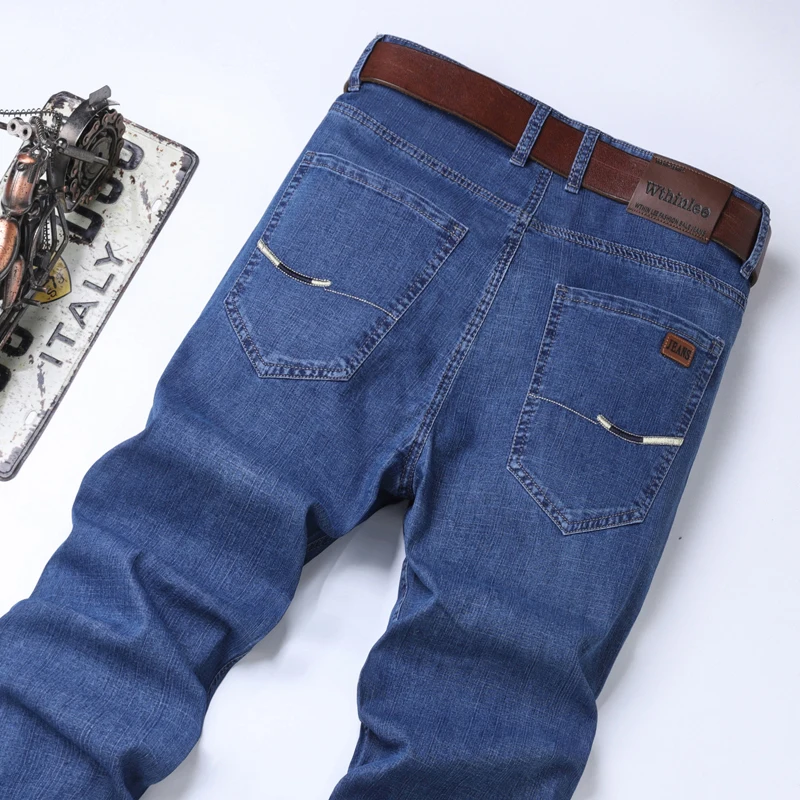 Wthinlee Sommer Dünne Herren Stretch Gerade Jeans Klassisch Schwarz Blau Business Casual Große Größe Denim Hosen Marke Hosen