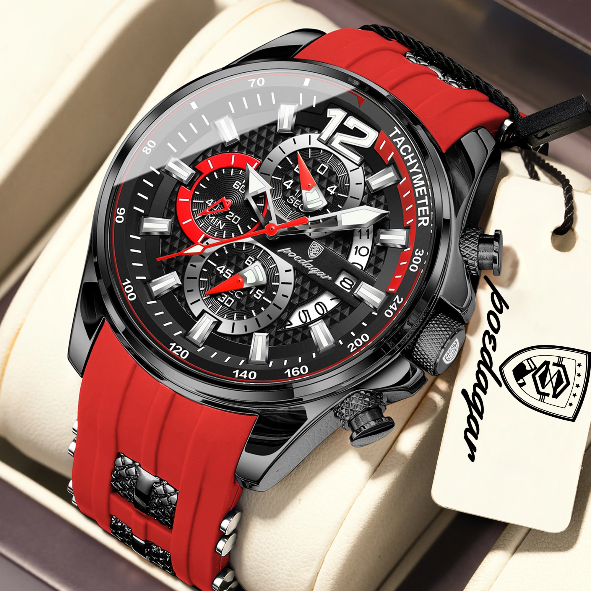 Montre de sport pour homme CADVAN, bracelet en silicone souple, montre avec calendrier – disponible en plusieurs couleurs, livrée avec un coffret cadeau.
