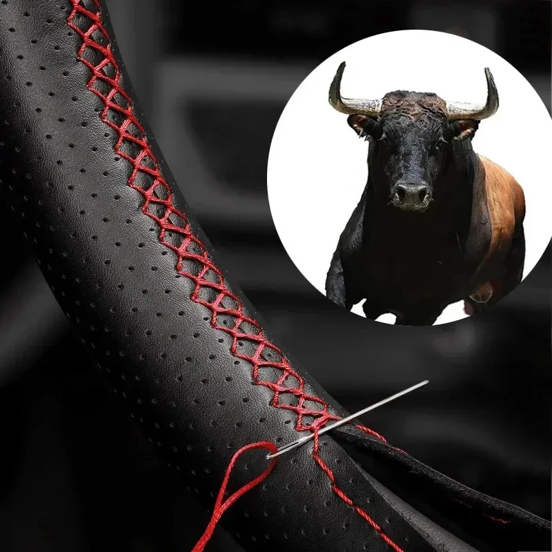 Housse de volant en cuir artificiel, housse tressée antidérapante pour volant en peau de vache 37cm-38cm, protection de volant