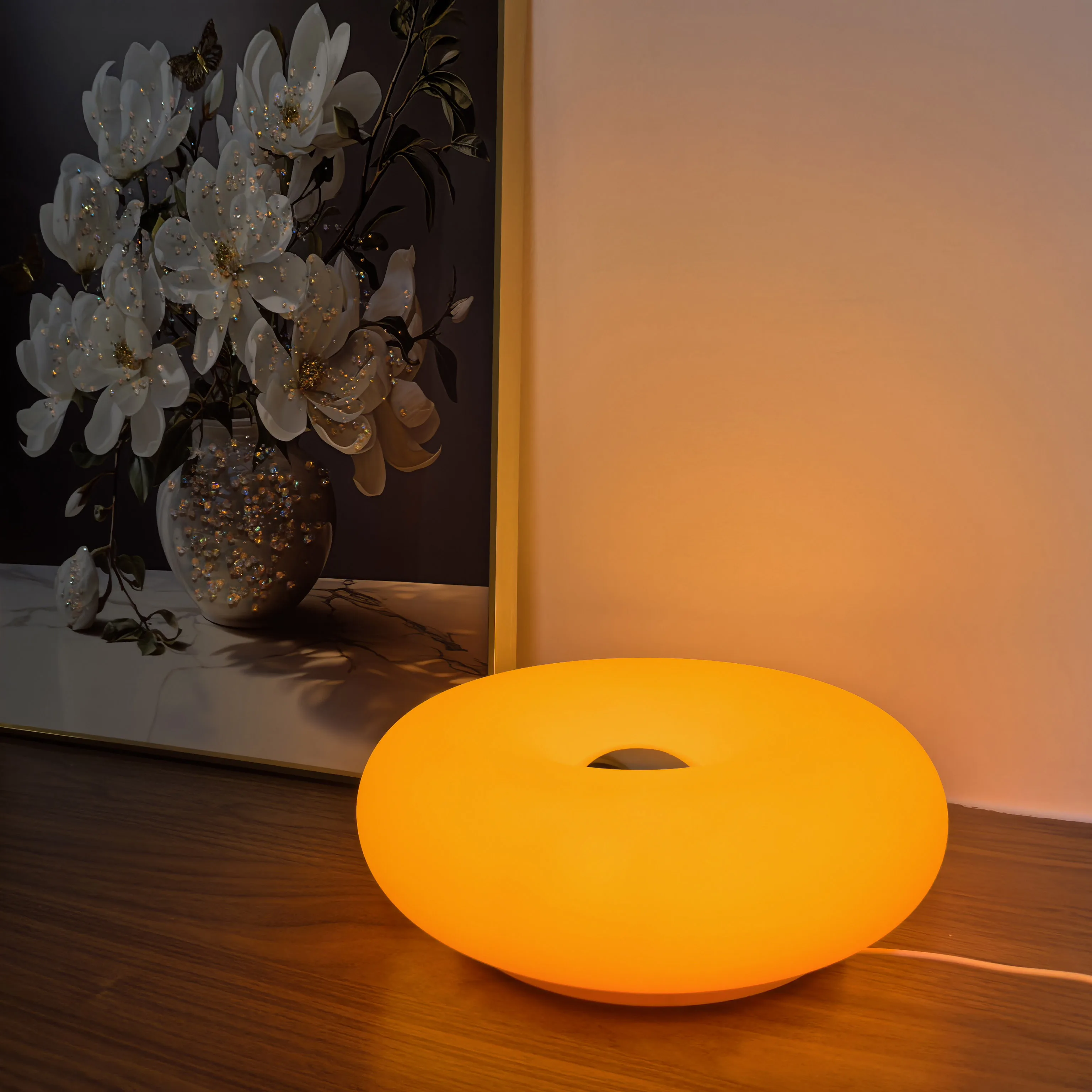 Lampe de table Bauhaus avec prise USB, lampe de chevet pour chambre à coucher, lampe de salon, lampe de salle à manger, décoration, lumière d'ambiance en forme de donut
