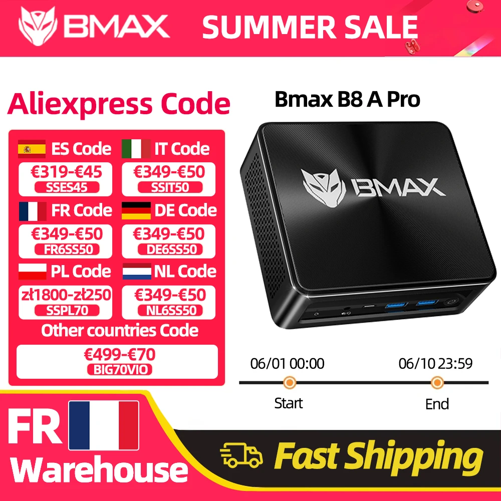 Ordinateur portable Bmax B8 A Pro, processeur AMD Ryzen 7 8745Hs, carte graphique AMD Radeon 780M, 16 Go de RAM, 512 Go de SSD, Windows 11, Wifi, Bluetooth, USB, HDMI, Type-C, DP