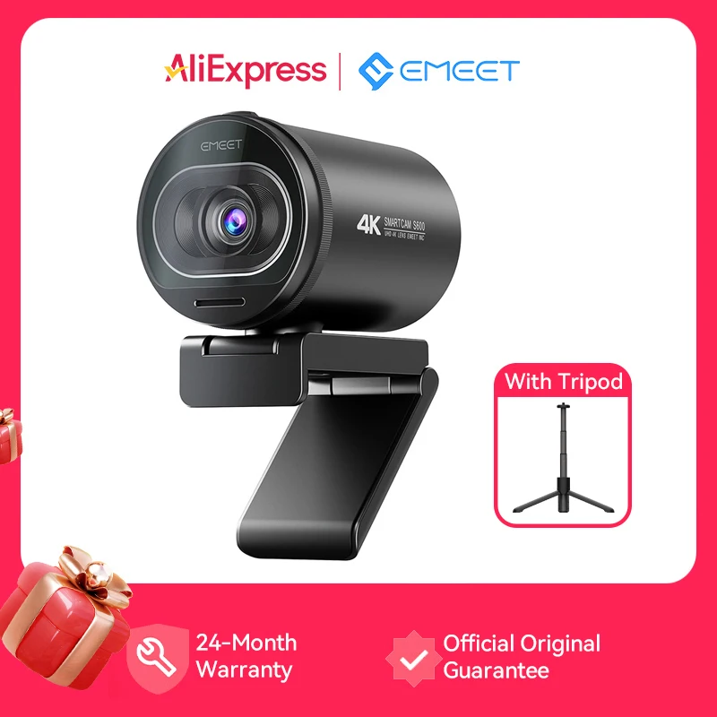 Webcam 4K Autofocus 1080P 60FPS, caméra vidéo avec trépied, Webcam en Streaming EMEET avec 2 micros de réduction du bruit pour jeu/appel vidéo