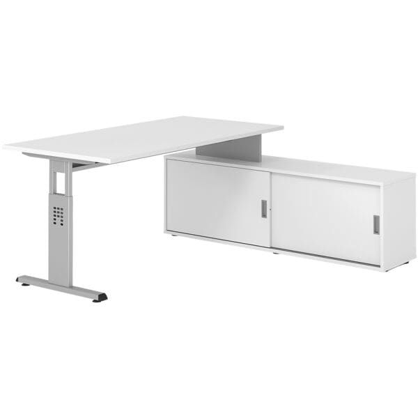 HAMMERBACHER Schreibtisch höhenverstellbar (manuell) inkl. Sideboard »Alicante« 160 cm Gestel weiß, 160x78x80 cm