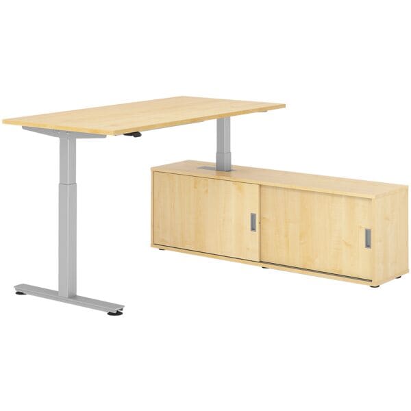 HAMMERBACHER Schreibtisch höhenverstellbar (elektrisch) inkl. Sideboard »Alicante« 160 cm T-F Ahorn/Ahorn, 160x120x80 cm