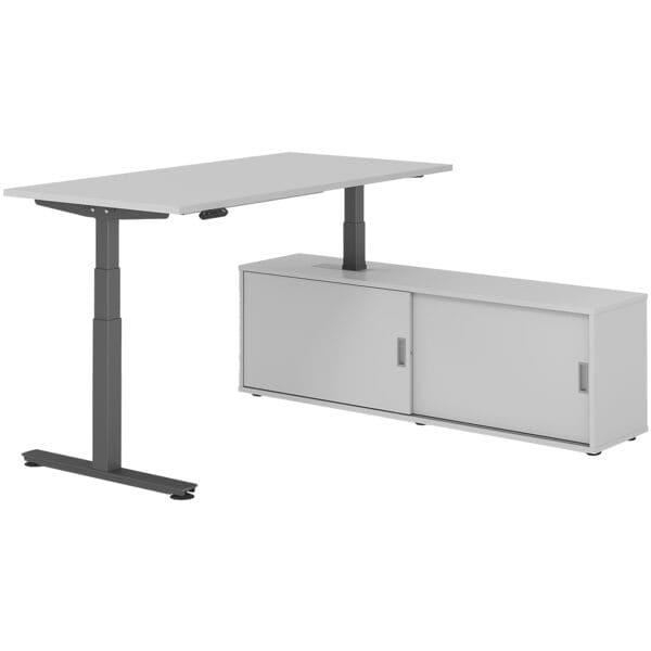 HAMMERBACHER Schreibtisch höhenverstellbar (elektrisch) inkl. Sideboard »Alicante« 160 cm T-F grau, 160x127x80 cm