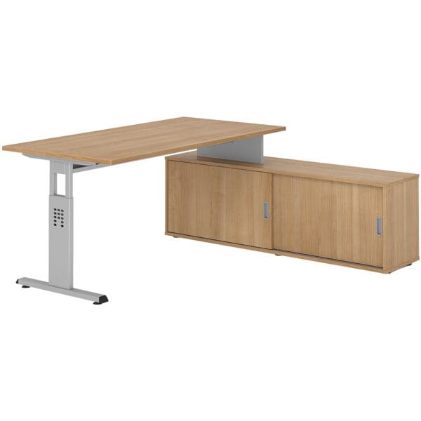 HAMMERBACHER Schreibtisch höhenverstellbar (manuell) inkl. Sideboard »Alicante« 160 cm Gestel braun, 160x78x80 cm