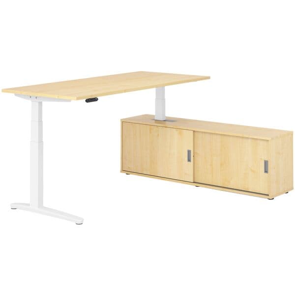 HAMMERBACHER Schreibtisch höhenverstellbar (elektisch) inkl. Sideboard »Alicante« 180 cm C-Fu Ahorn/Ahorn, 180x129x80 cm