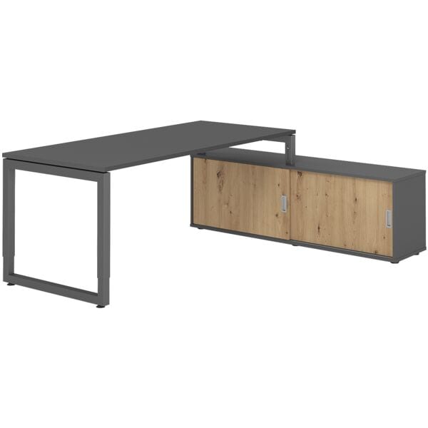HAMMERBACHER Schreibtisch höhenverstellbar (manuell) inkl. Sideboard »Alicante« 180 cm Kufenf grau, 180x81x80 cm