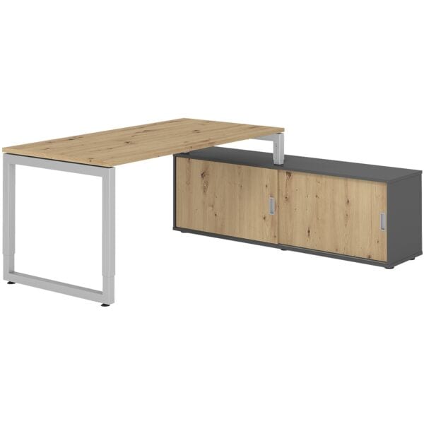 HAMMERBACHER Schreibtisch höhenverstellbar (manuell) inkl. Sideboard »Alicante« 160 cm Kufenf braun, 160x81x80 cm