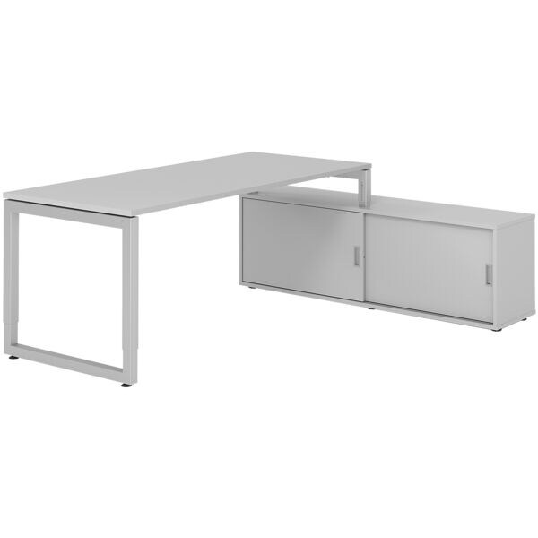 HAMMERBACHER Schreibtisch höhenverstellbar (manuell) inkl. Sideboard »Alicante« 180 cm Kufenf grau, 180x81x80 cm