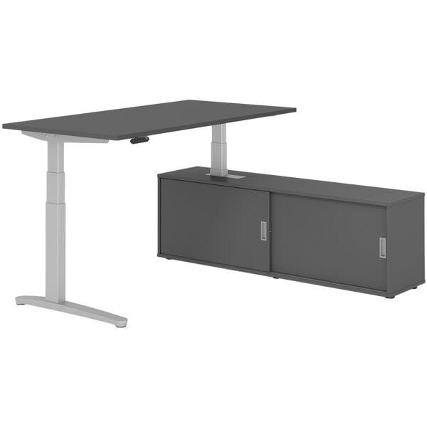 HAMMERBACHER Schreibtisch höhenverstellbar (elektisch) inkl. Sideboard »Alicante« 160 cm C-Fu grau, 160x129x80 cm