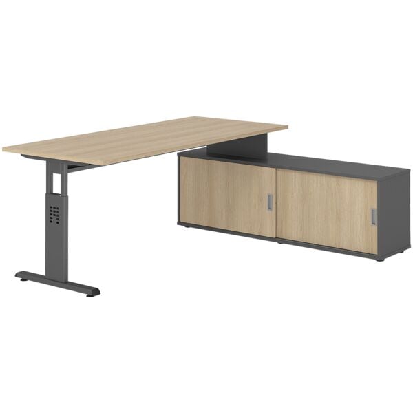 HAMMERBACHER Schreibtisch höhenverstellbar (manuell) inkl. Sideboard »Alicante« 180 cm Gestel braun, 180x78x80 cm