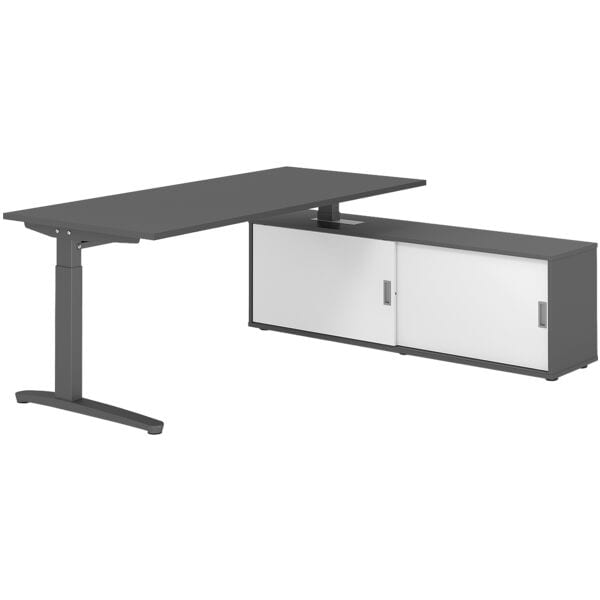 HAMMERBACHER Schreibtisch höhenverstellbar (manuell) inkl. Sideboard »Alicante« 180 cm C-Fuß grau, 180x85x80 cm