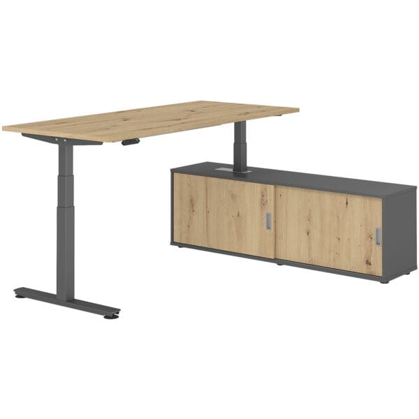HAMMERBACHER Schreibtisch höhenverstellbar (elektisch) inkl. Sideboard »Alicante« 180 cm T-Fu braun, 180x127x80 cm