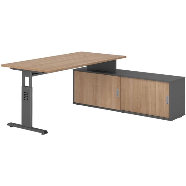 HAMMERBACHER Schreibtisch höhenverstellbar (manuell) inkl. Sideboard »Alicante« 160 cm Gestel braun, 160x78x80 cm