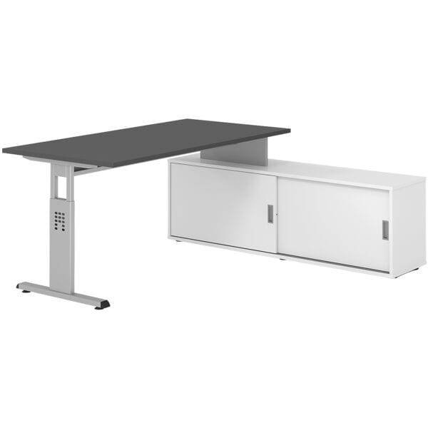 HAMMERBACHER Schreibtisch höhenverstellbar (manuell) inkl. Sideboard »Alicante« 160 cm Gestel grau, 160x78x80 cm