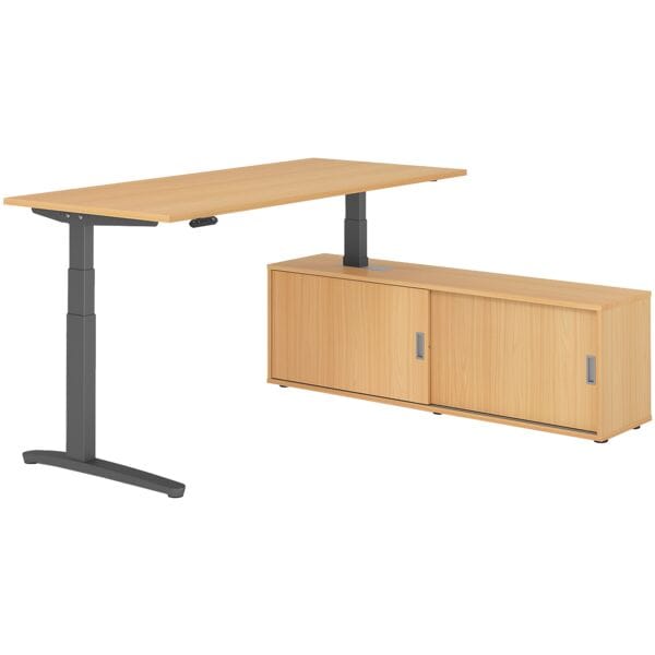 HAMMERBACHER Schreibtisch höhenverstellbar (elektisch) inkl. Sideboard »Alicante« 180 cm C-Fu braun, 180x129x80 cm