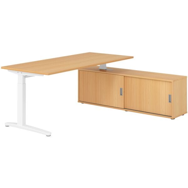 HAMMERBACHER Schreibtisch höhenverstellbar (manuell) inkl. Sideboard »Alicante« 180 cm C-Fuß braun, 180x85x80 cm