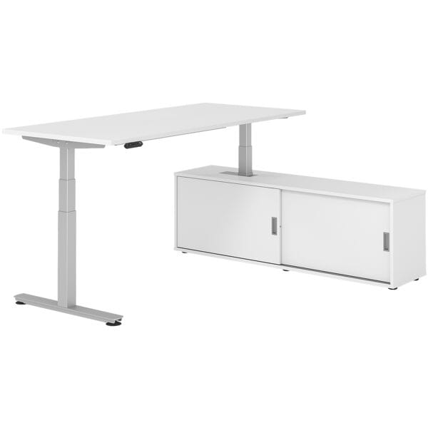 HAMMERBACHER Schreibtisch höhenverstellbar (elektisch) inkl. Sideboard »Alicante« 180 cm T-Fu weiß, 180x127x80 cm
