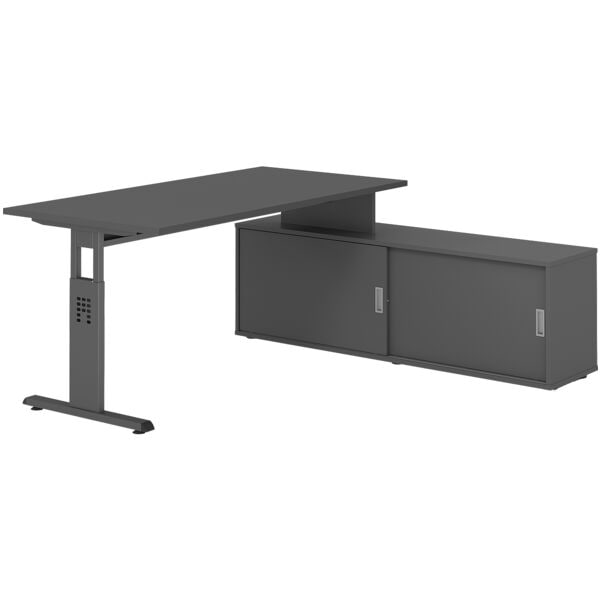 HAMMERBACHER Schreibtisch höhenverstellbar (manuell) inkl. Sideboard »Alicante« 160 cm Gestel grau, 160x78x80 cm
