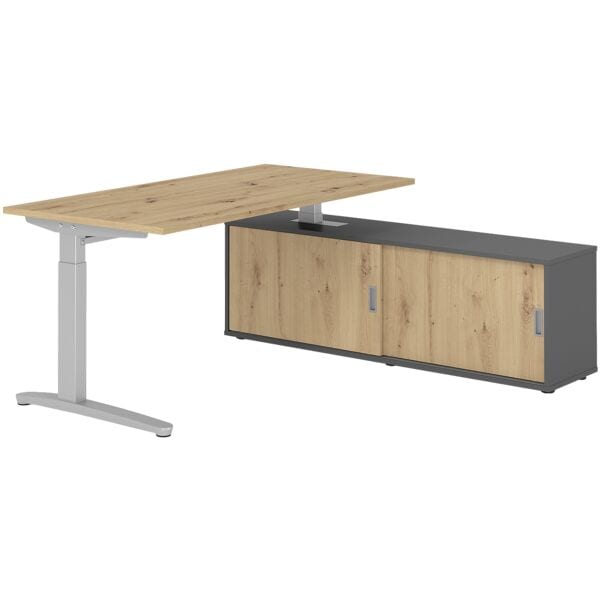 HAMMERBACHER Schreibtisch höhenverstellbar (manuell) inkl. Sideboard »Alicante« 160 cm C-Fuß braun, 160x85x80 cm