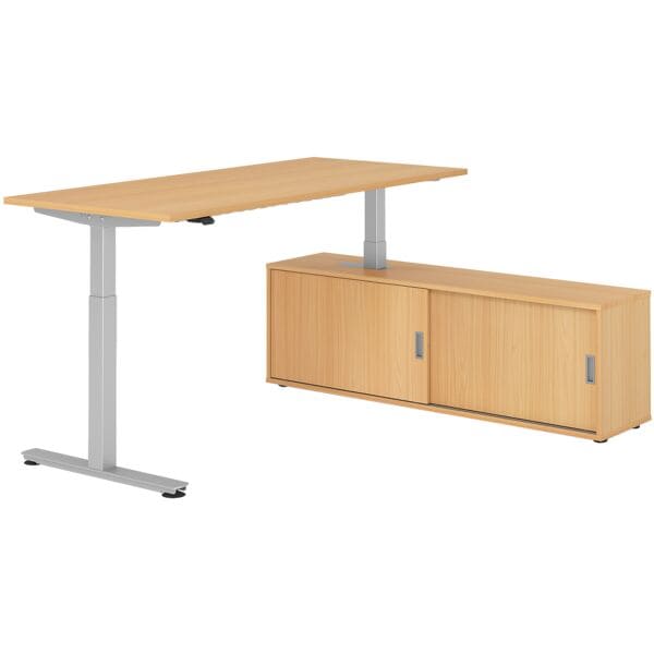 HAMMERBACHER Schreibtisch höhenverstellbar (elektisch) inkl. Sideboard »Alicante« 180 cm T-Fu braun, 180x120x80 cm