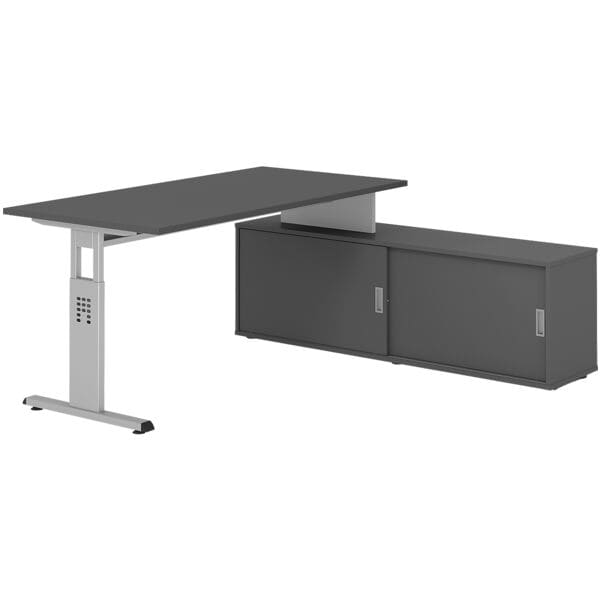 HAMMERBACHER Schreibtisch höhenverstellbar (manuell) inkl. Sideboard »Alicante« 160 cm Gestel grau, 160x78x80 cm